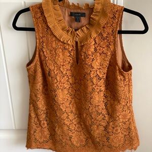 J.Crew Deep Copper 	LACE RUFFLE-NECK TOP